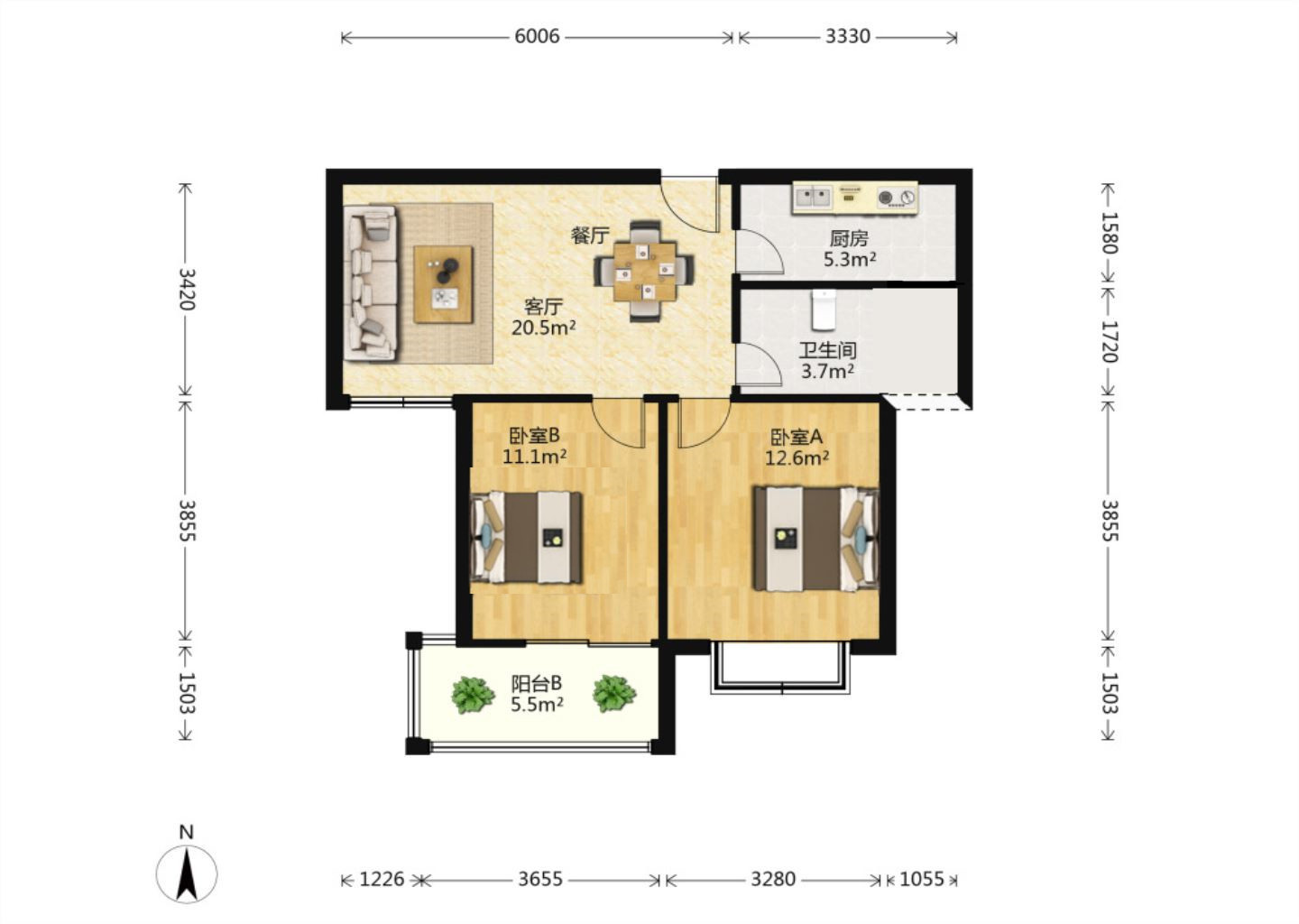 惠泽苑 2室1厅1卫 84m&sup2;