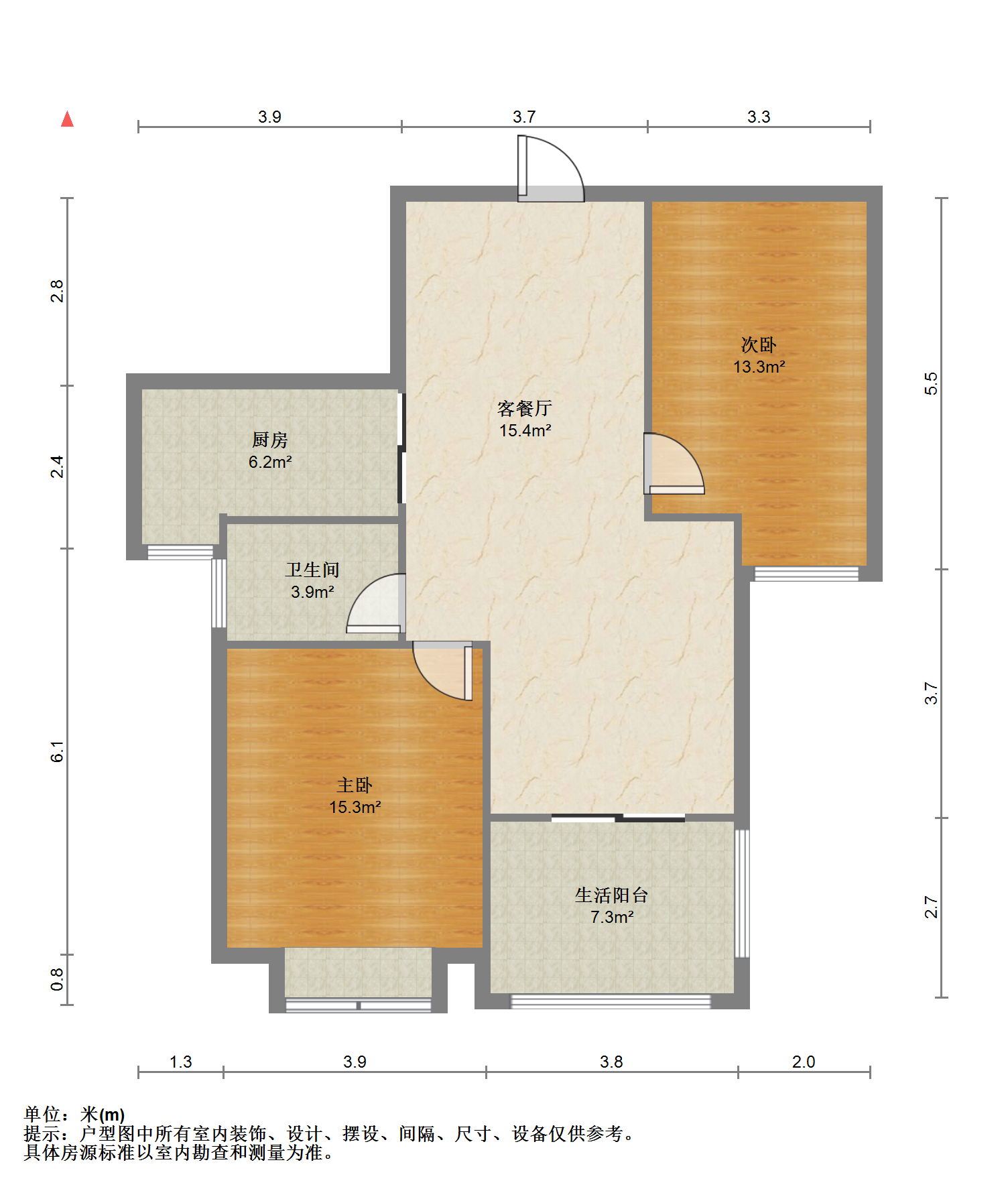 冠城大通棕榈湾 2室2厅1卫 88m&sup2;