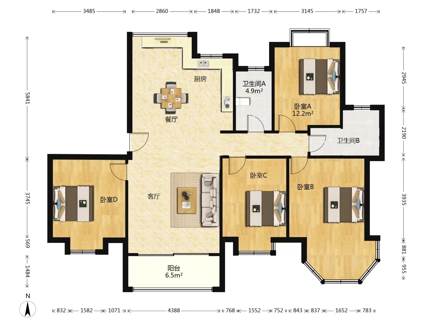 中南世纪花城三期 4室2厅2卫 160m&sup2;