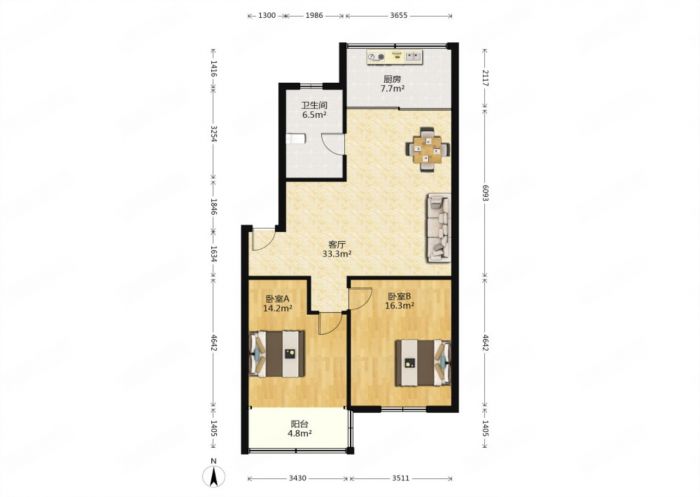 金辉花园 2室2厅1卫 92m&sup2;