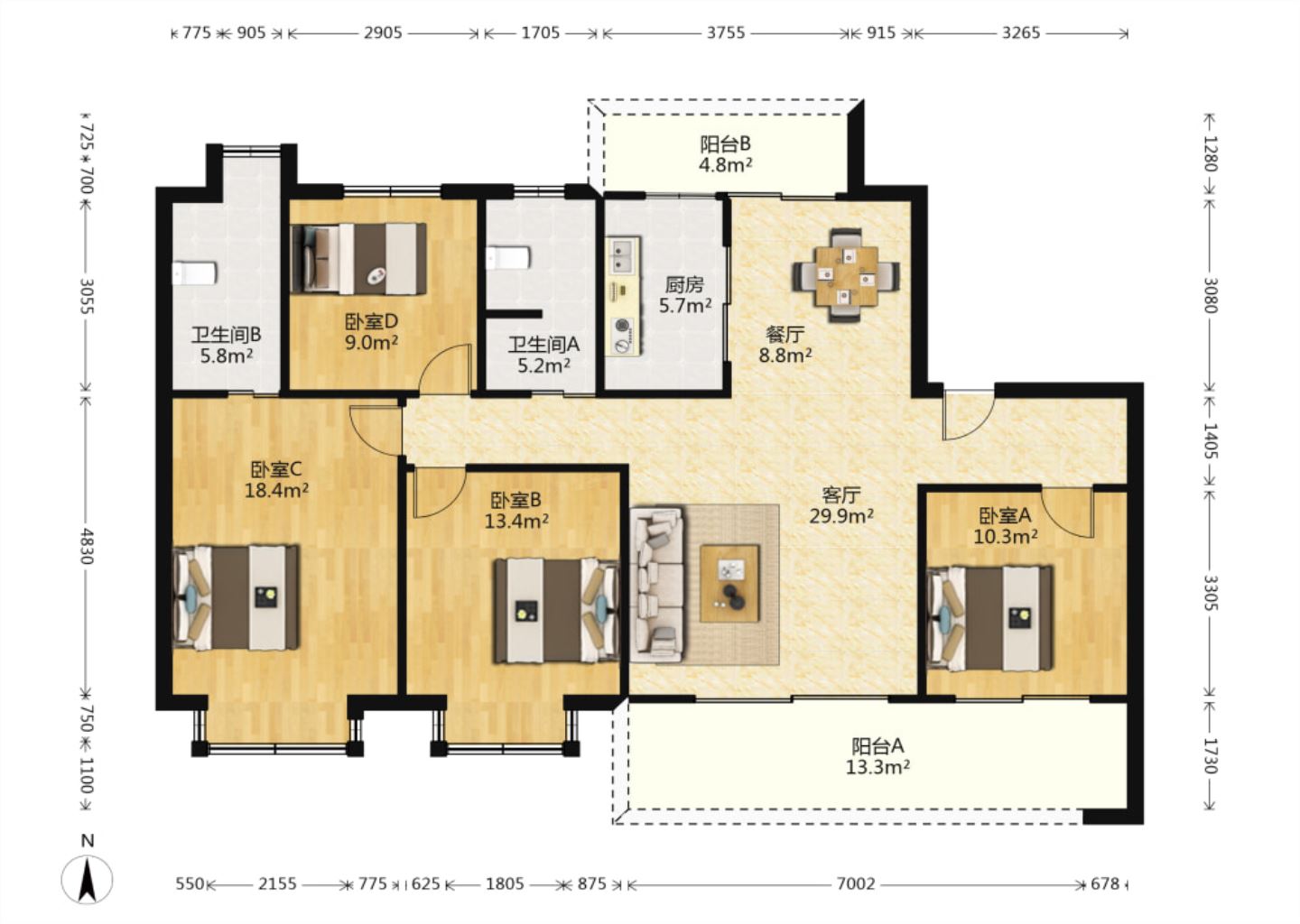 都会沁园 4室2厅2卫 151.00m&sup2;