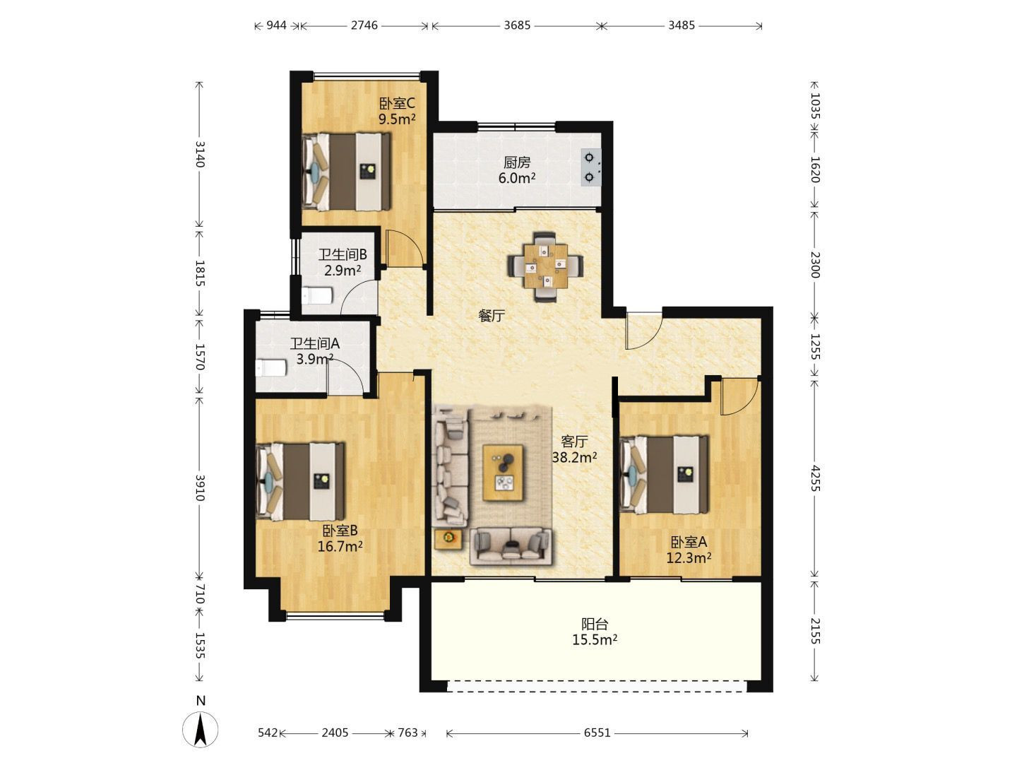 远创樽樾 3室2厅2卫 124m&sup2;