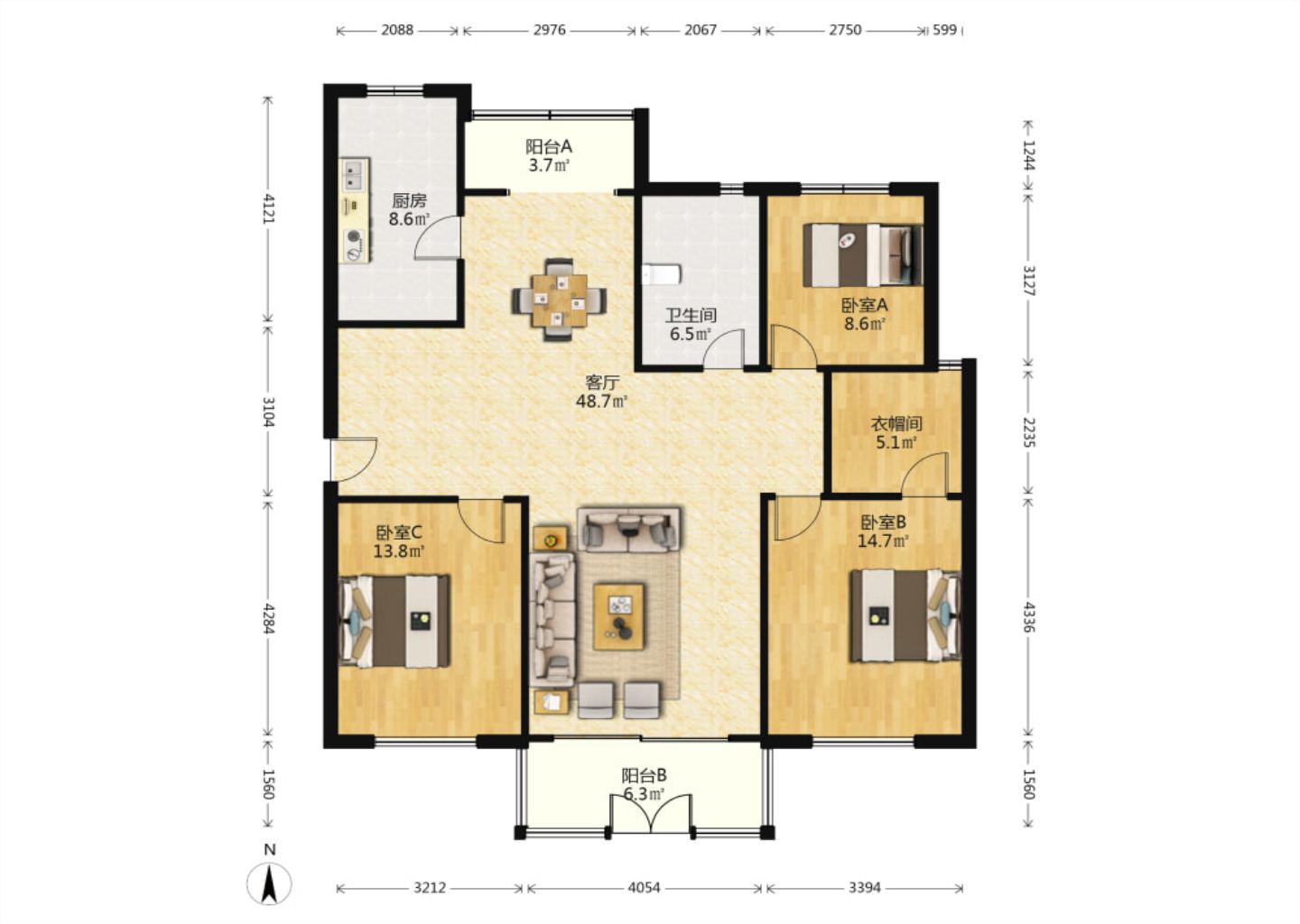 天安花园 3室2厅2卫 134.79m&sup2;