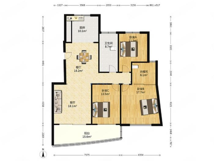 天安花园 3室2厅1卫 134.00m&sup2;
