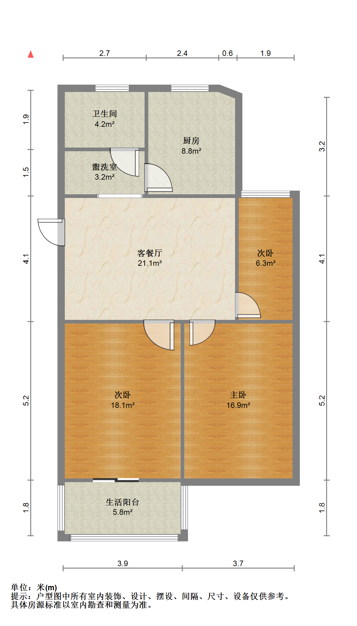 学田北苑 3室1厅1卫 82.44m&sup2;