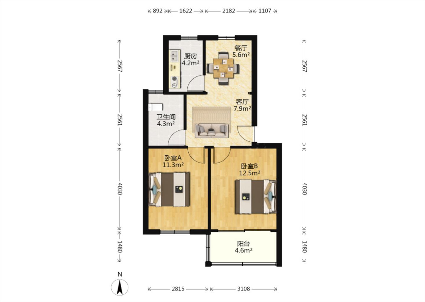 中远小区 2室1厅1卫 64m²