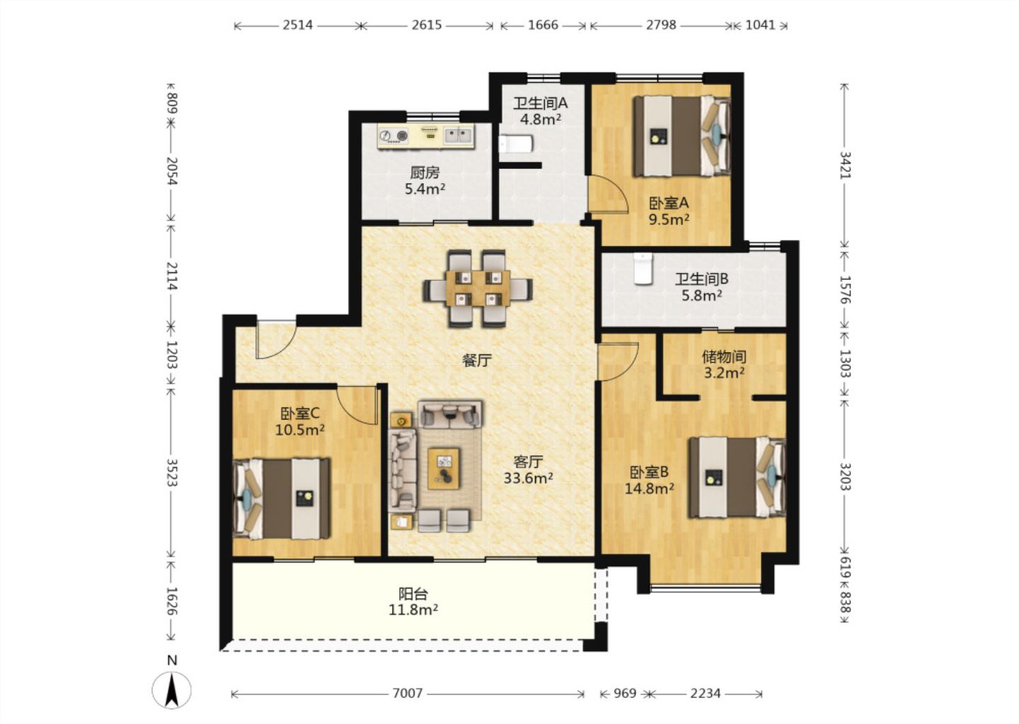 融创盛和九里桃源 3室2厅2卫 128m&sup2;