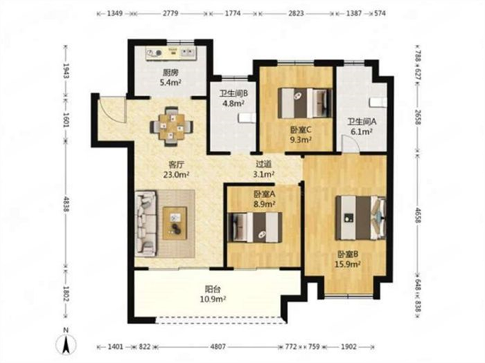 新城香溢紫郡 3室2厅2卫 110.57m&sup2;