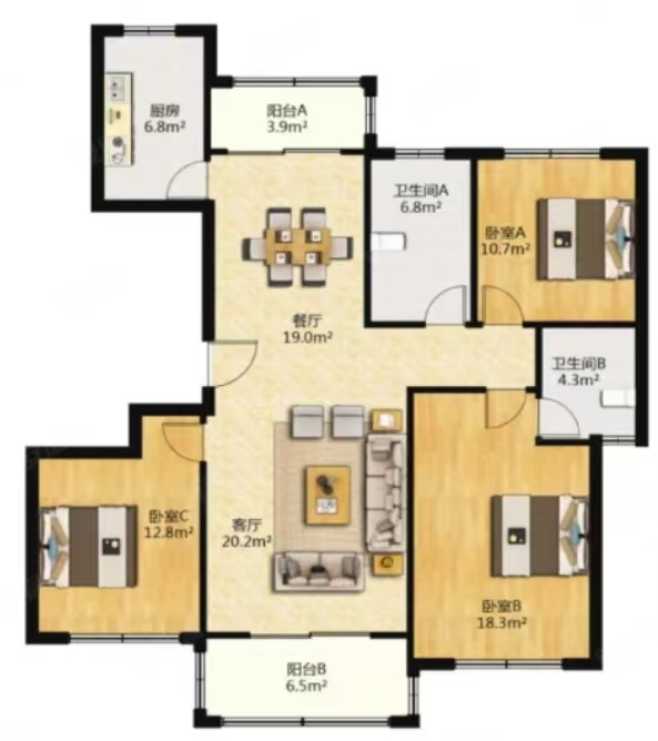 中港城世家 3室2厅2卫 141m&sup2;