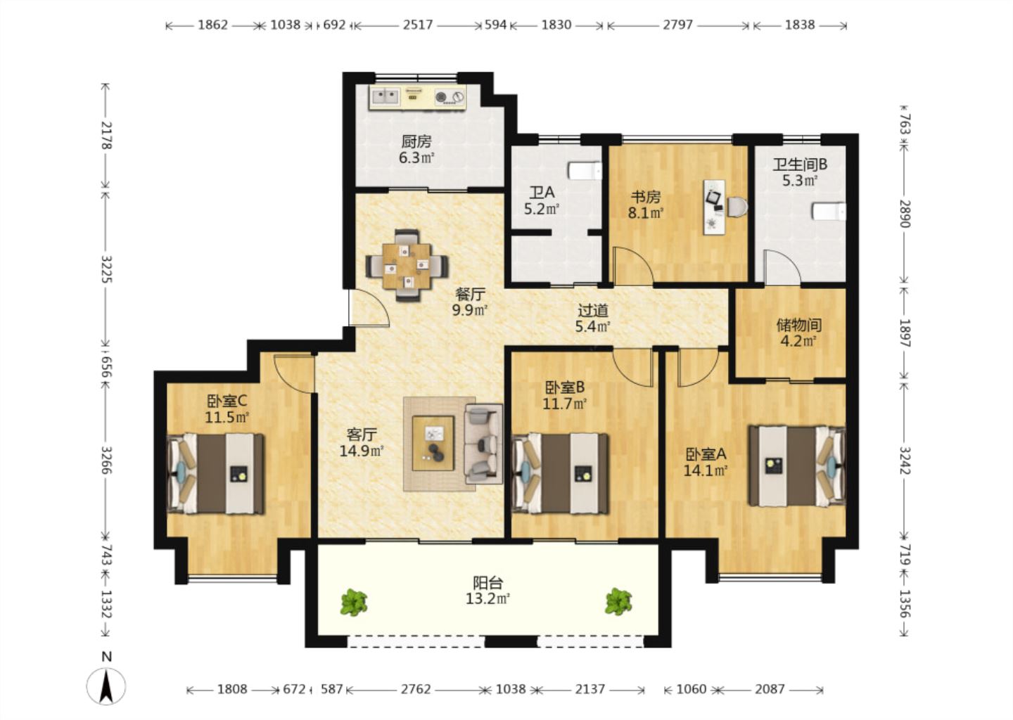 公馆1895 4室2厅2卫 136.5m&sup2;