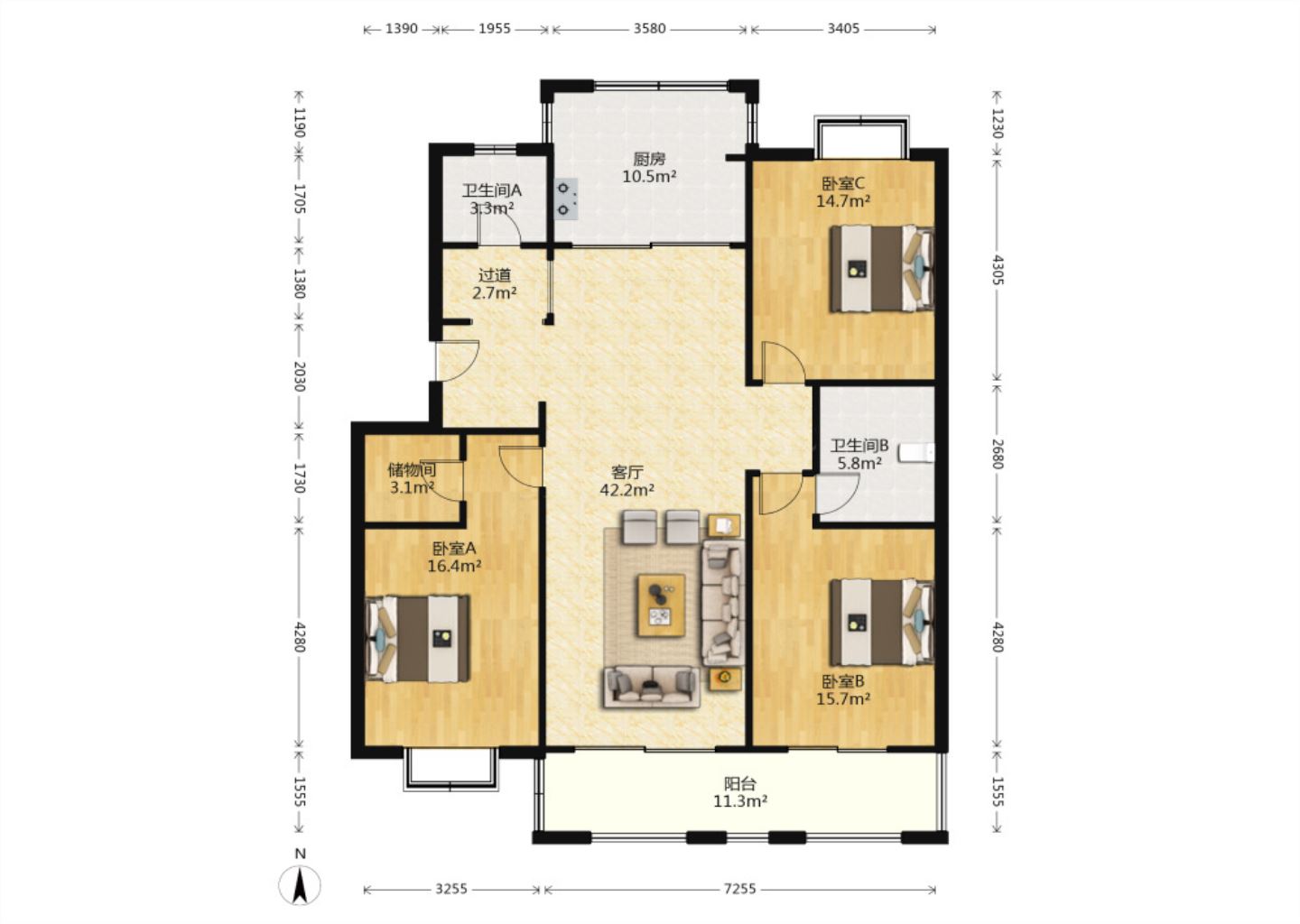 通明花苑 3室2厅2卫 150.7m&sup2;