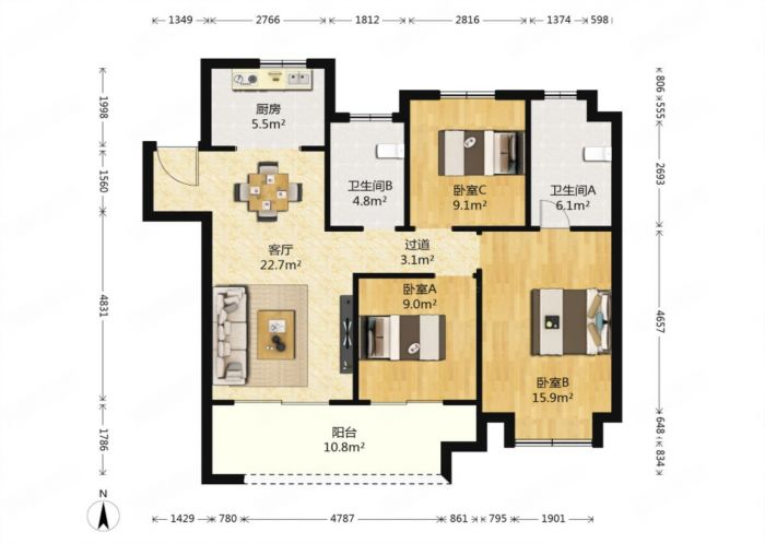 新城香溢紫郡 3室2厅1卫 117m&sup2;
