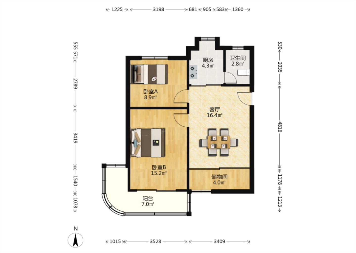虹桥南村 2室1厅1卫 71.74m&sup2;