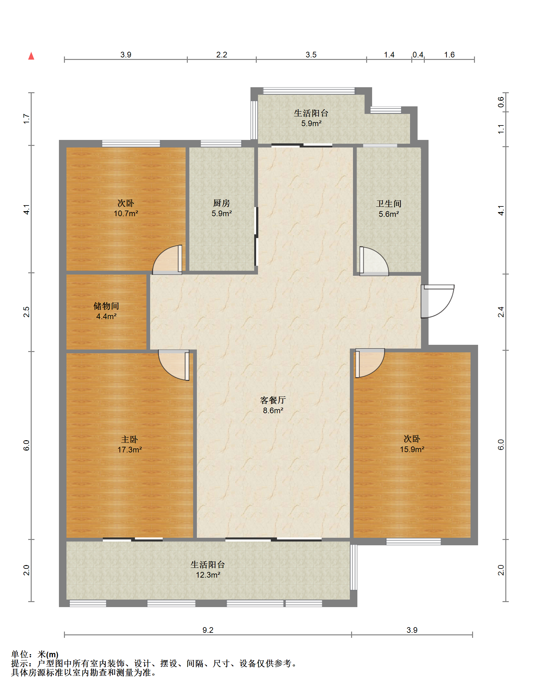 翡翠花园 3室2厅2卫 135.2m&sup2;
