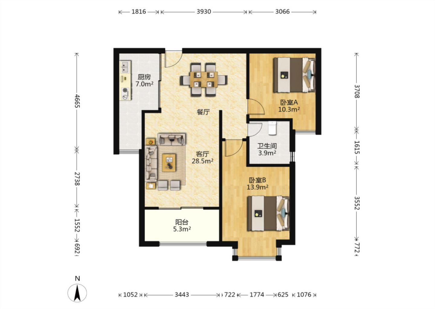 华强城 2室2厅1卫 89.13m&sup2;