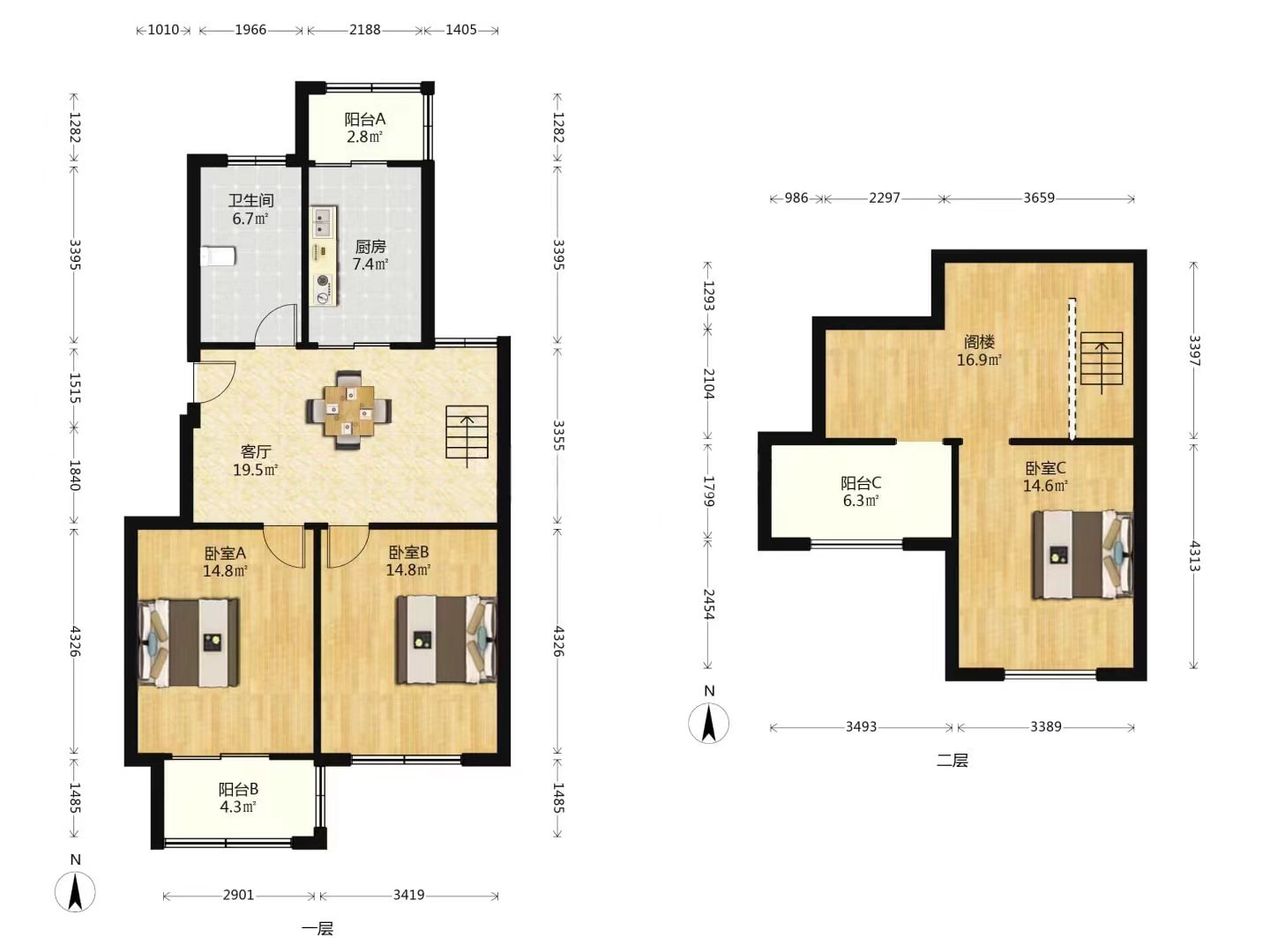 荟景苑 3室2厅1卫 127.58m&sup2;