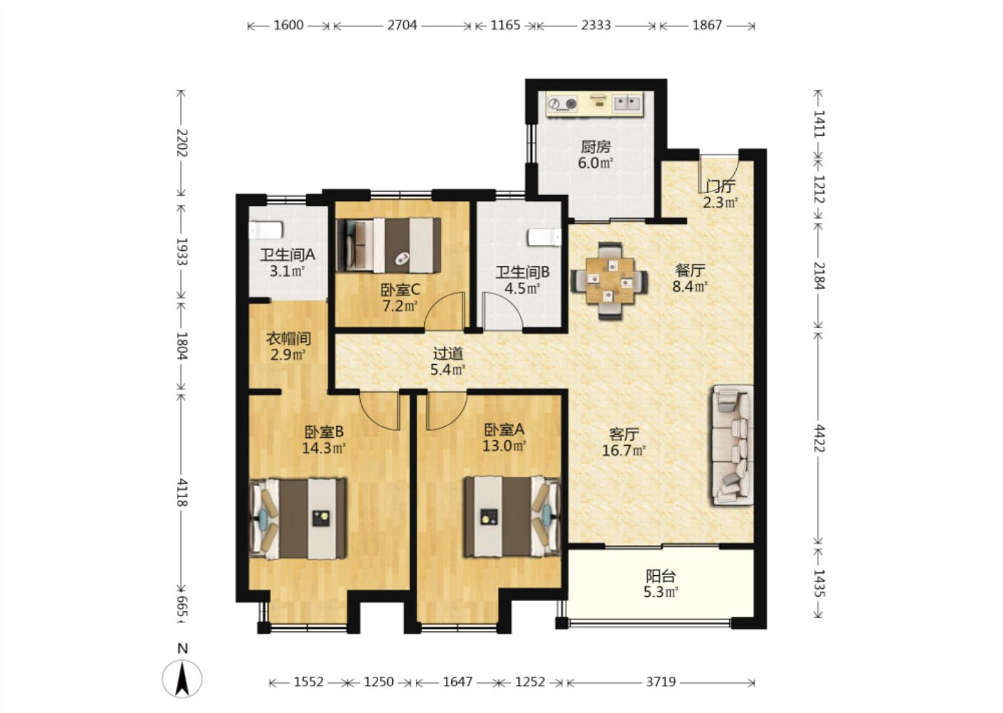 华润悦锦湾 3室2厅2卫 121m&sup2;