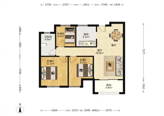 景瑞御府 3室2厅1卫 93m&sup2;