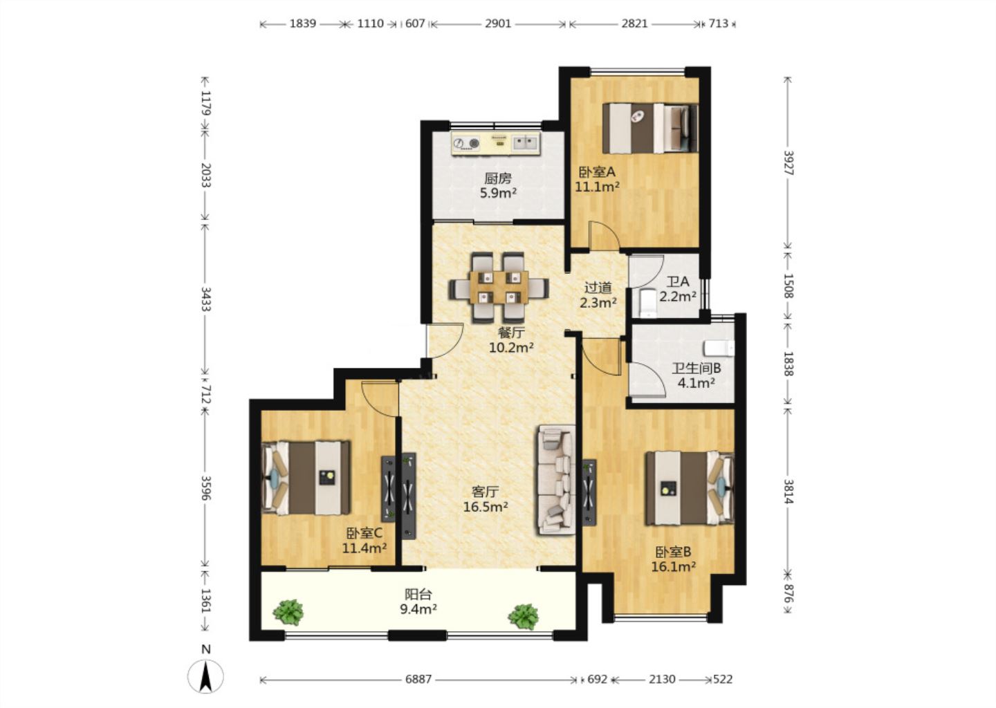 公馆1895 3室2厅2卫 117.27m²