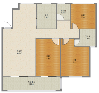 崇川星光域 3室2厅2卫 133m&sup2;