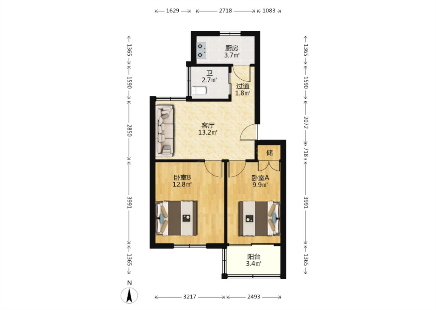 光明东村二期 2室1厅1卫 63m&sup2;