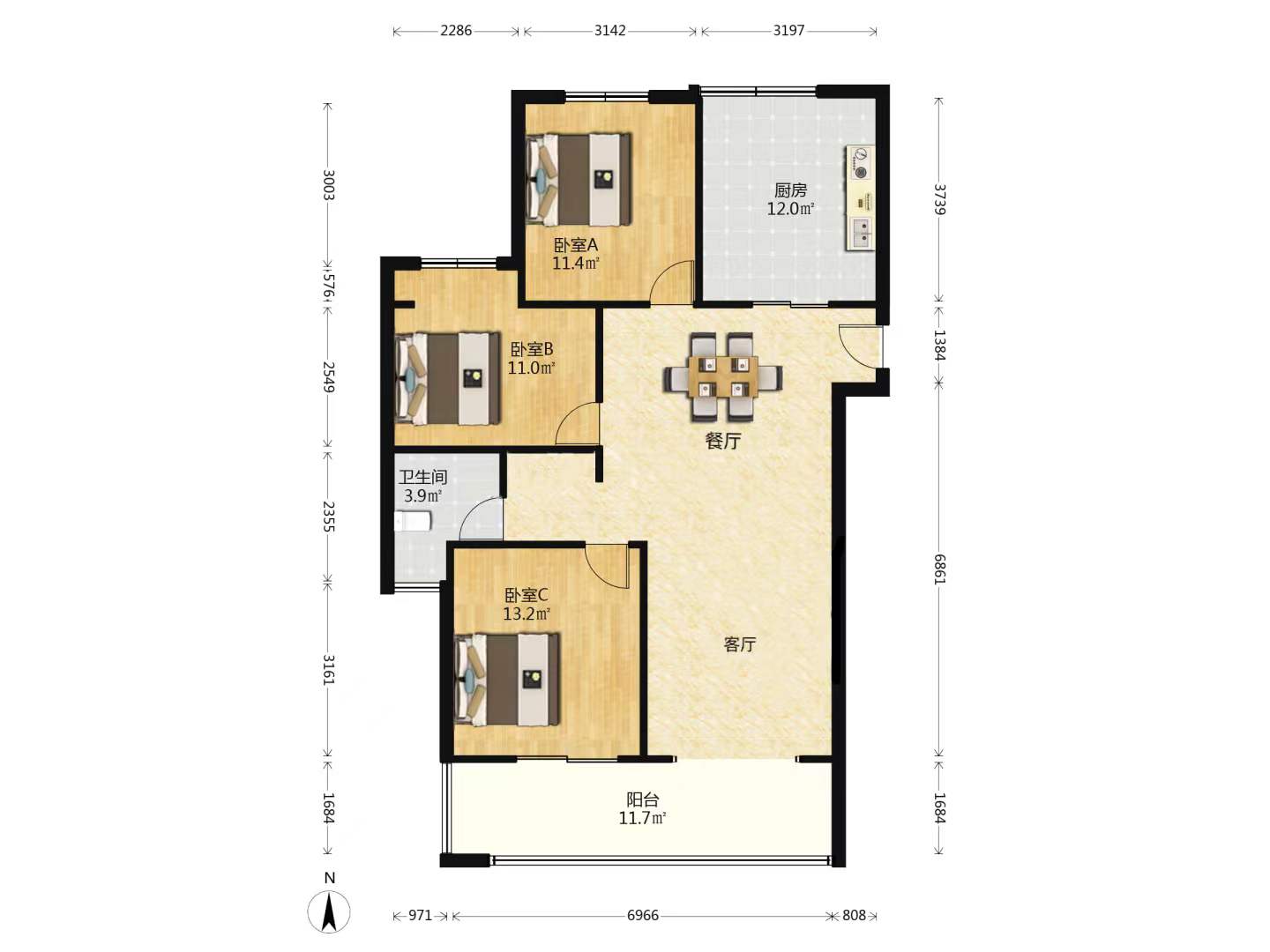 万濠星城 3室1厅1卫 119m&sup2;