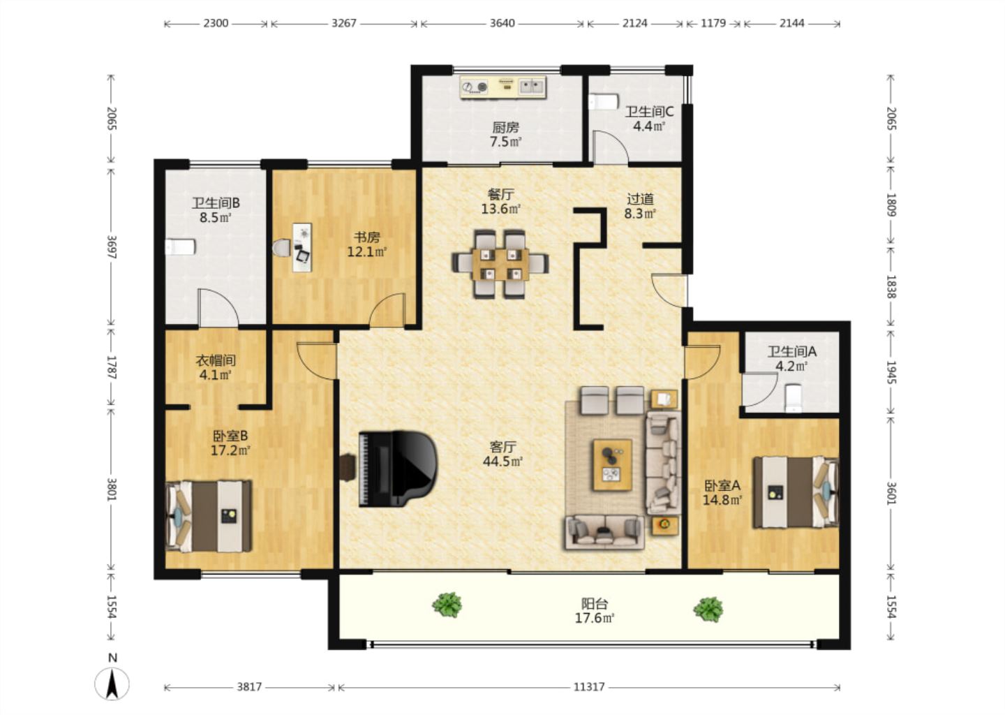 滨江玺 3室2厅3卫 190.00m&sup2;