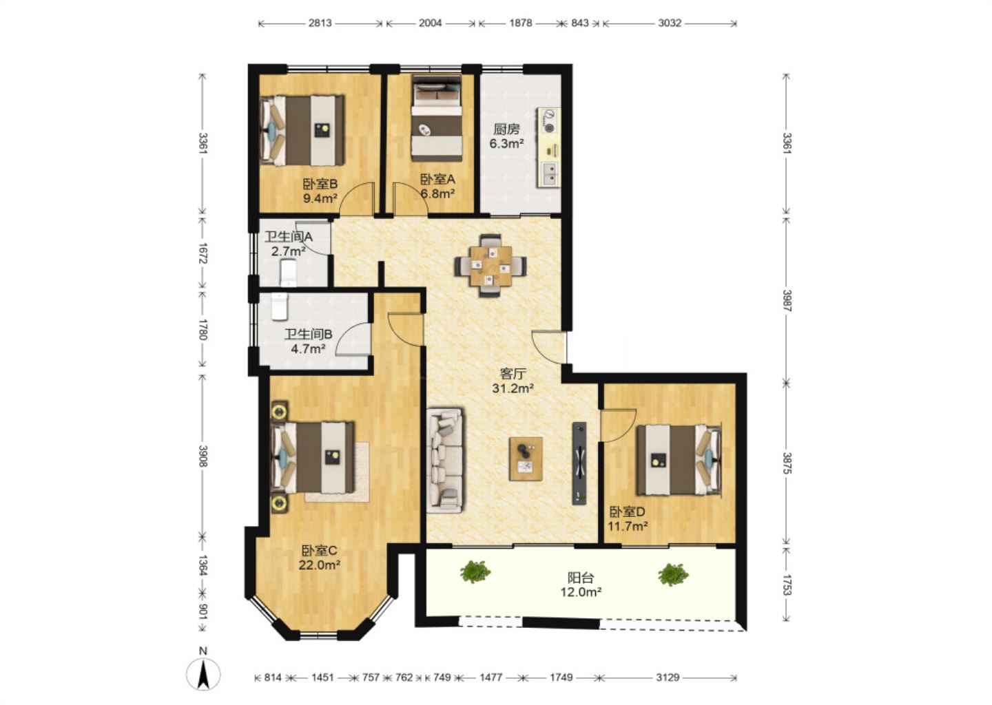 中南世纪花城三期 4室2厅2卫 138.00m&sup2;