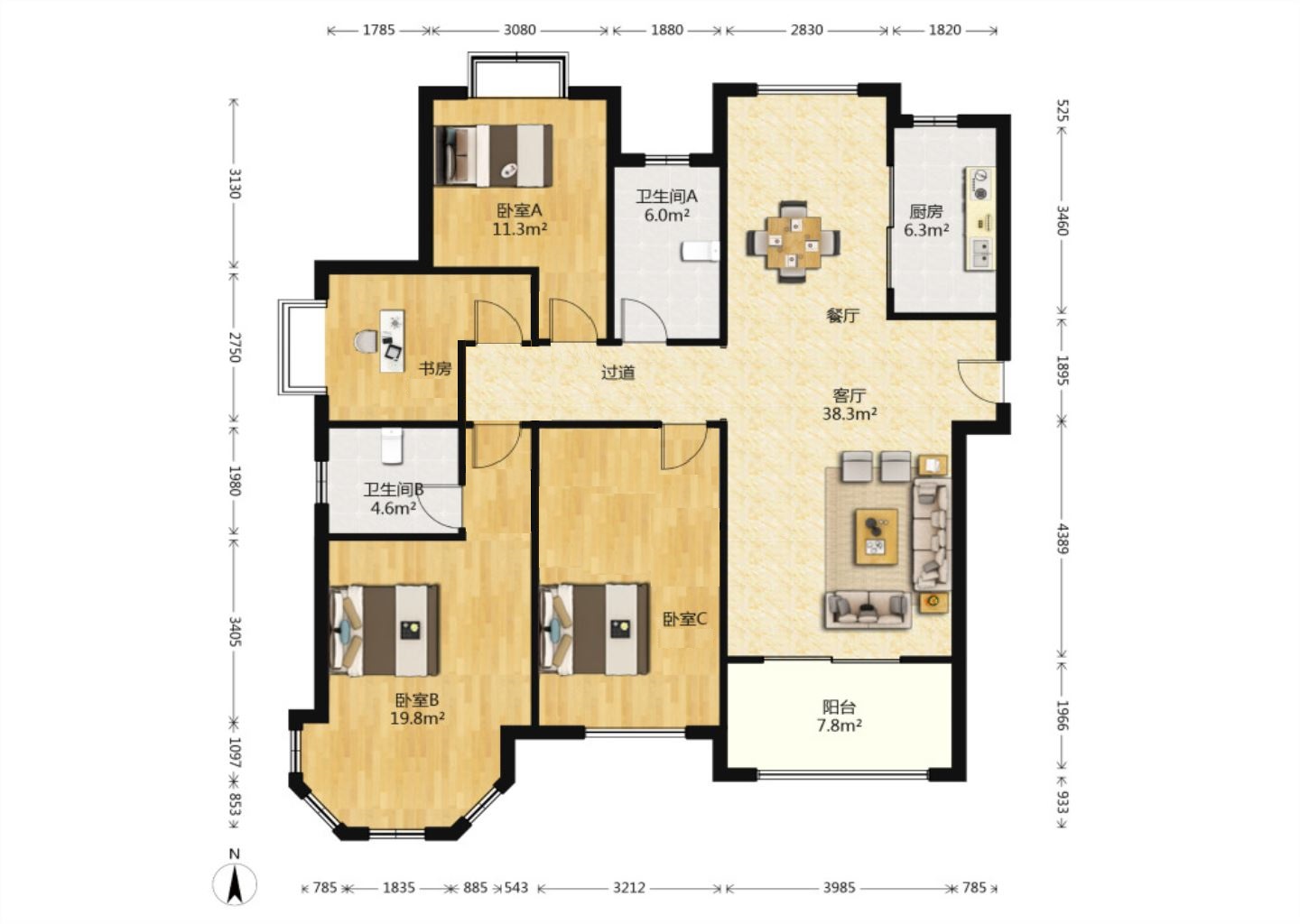 中南世纪花城三期 4室2厅2卫 165m&sup2;