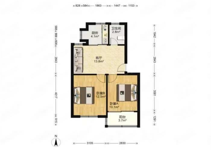 虹桥新村(朝霞路) 2室1厅1卫 61.8m²