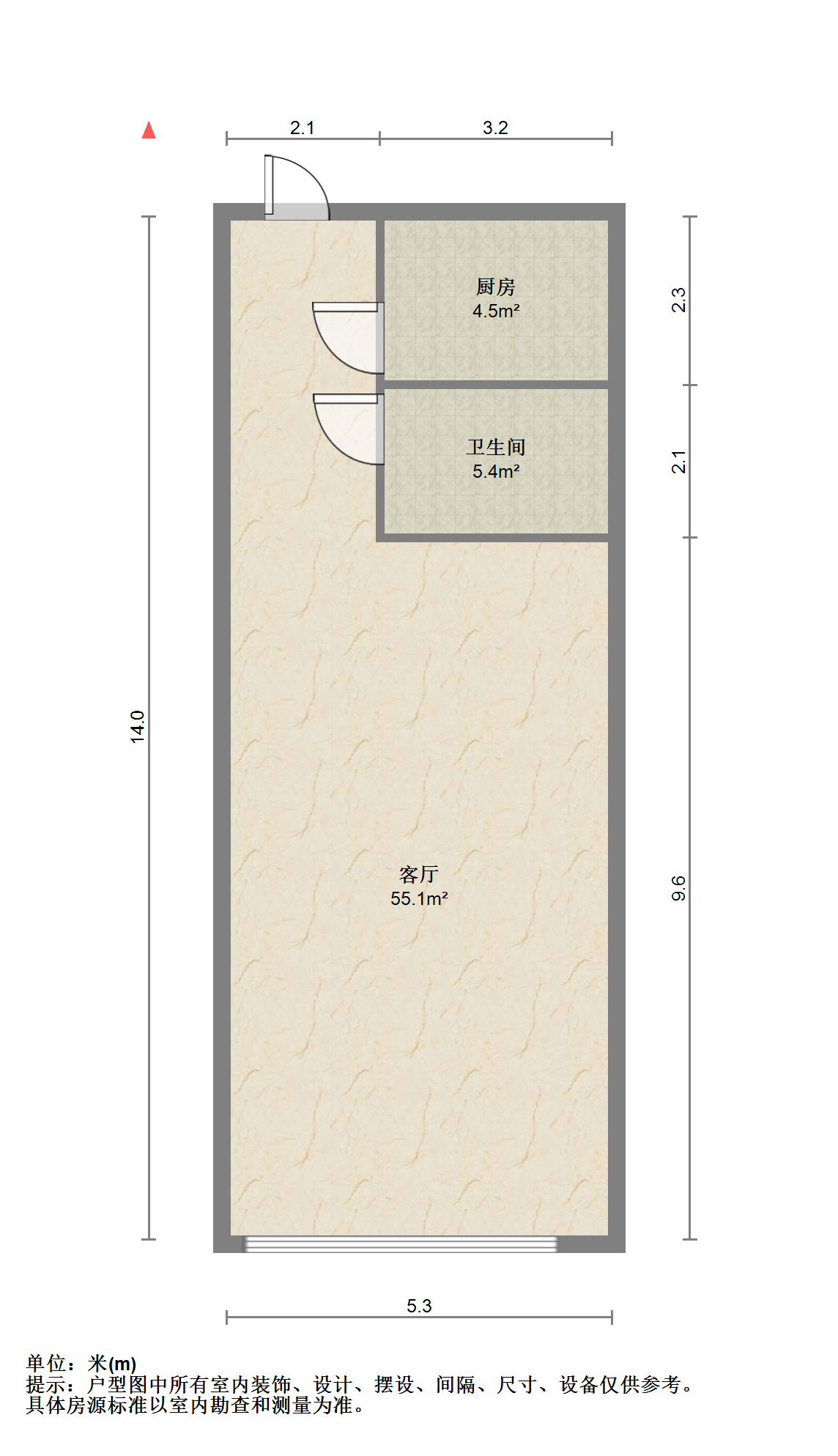 汇金国际 0室1厅1卫 72.00m&sup2;