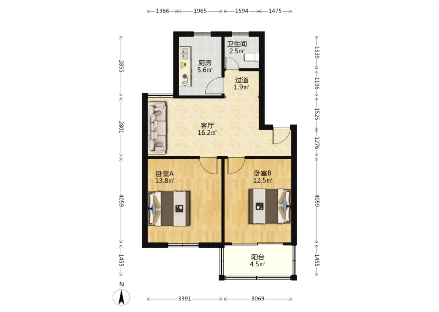 外滩小区 2室1厅1卫 71m&sup2;
