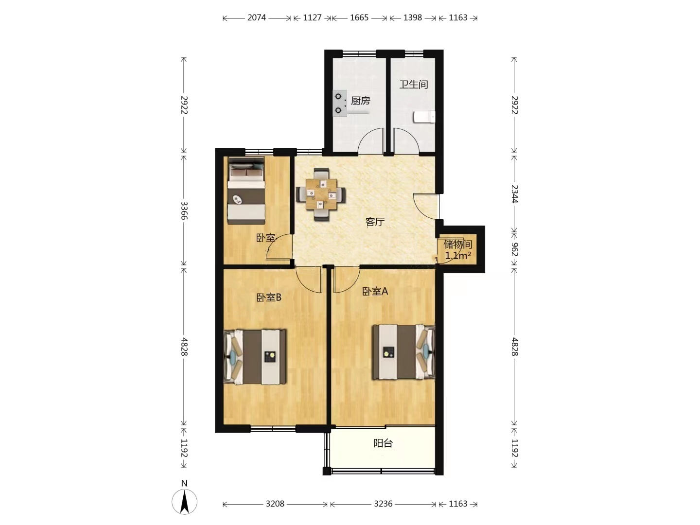 新桃园 3室1厅1卫 79.6m&sup2;