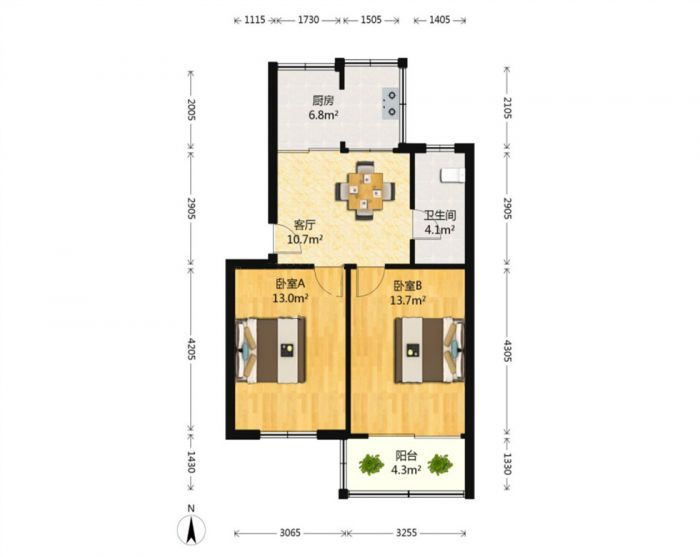 万象西园 2室1厅1卫 64m&sup2;