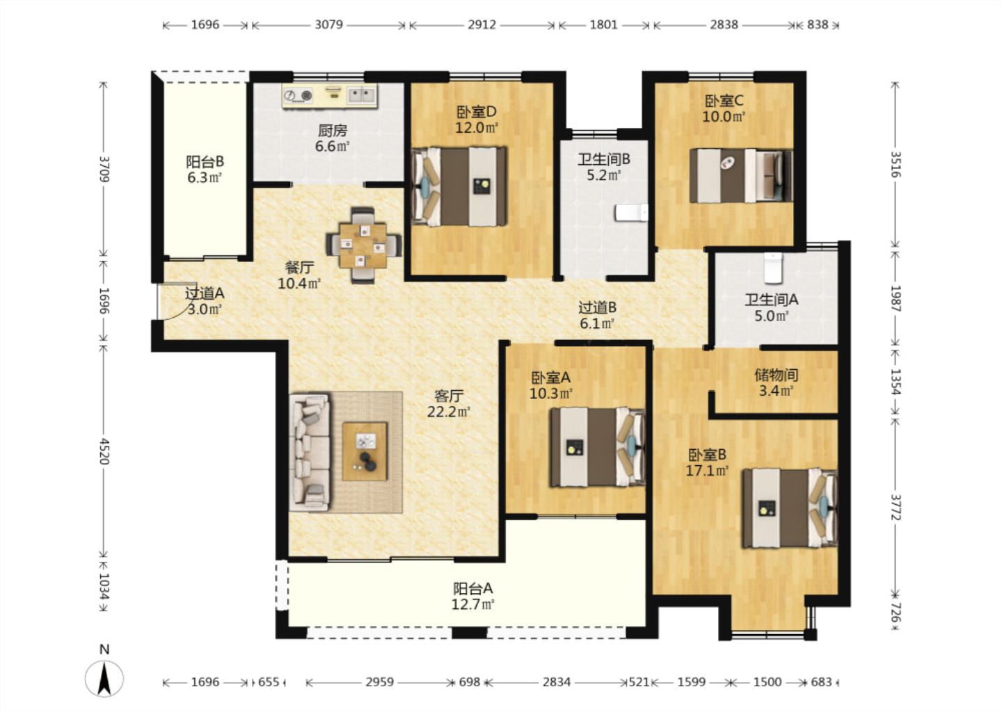 华强城 4室2厅2卫 158m&sup2;