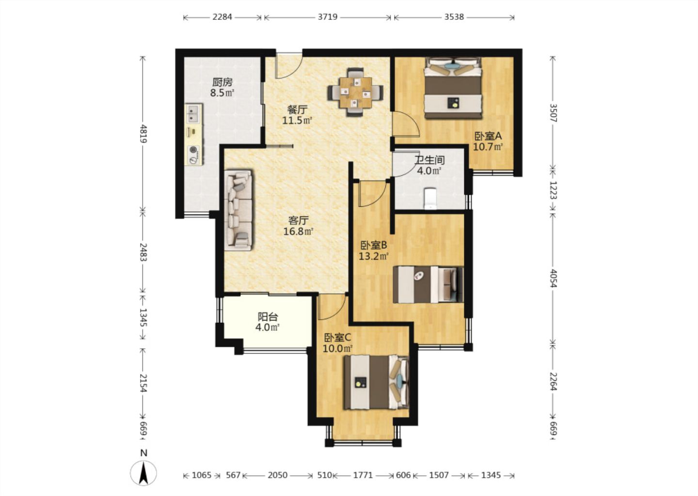 华强城 3室2厅1卫 101m&sup2;