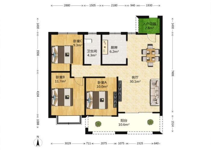 华强城 3室2厅1卫 108.34m²