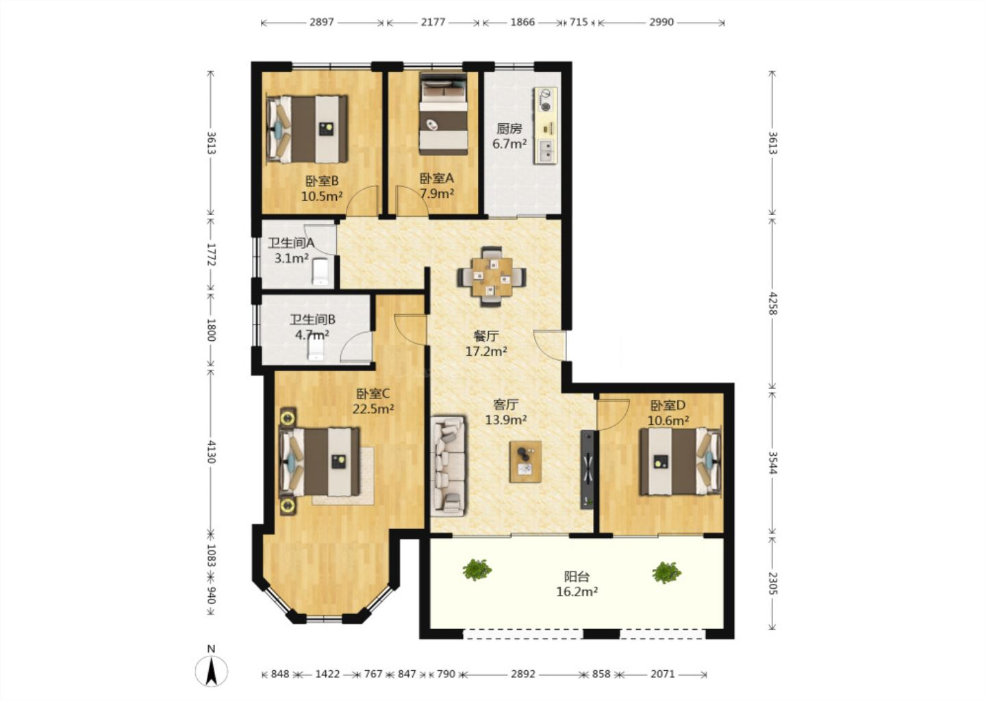 中南世纪花城三期 4室2厅2卫 146m&sup2;