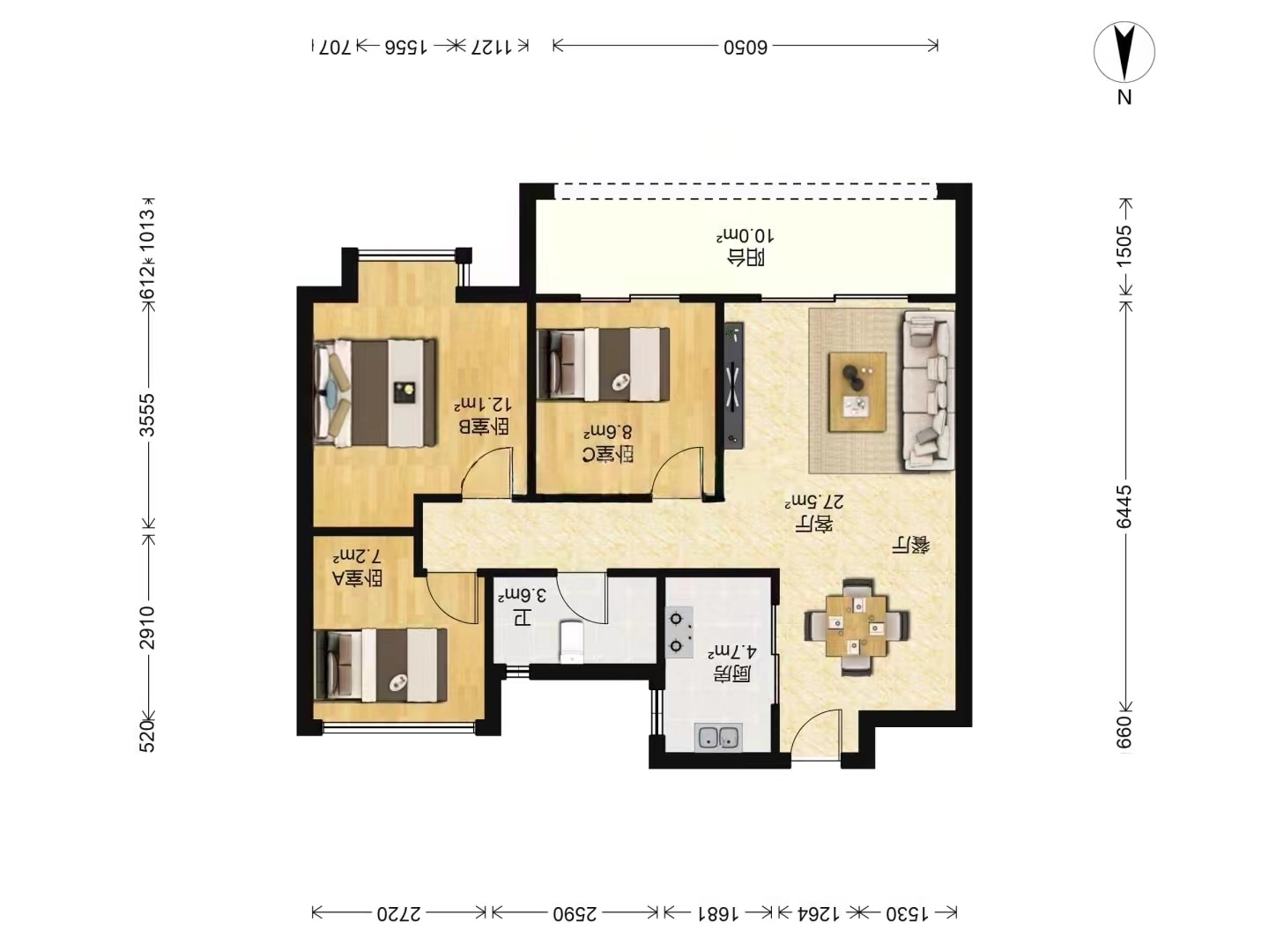时光漫城 3室2厅1卫 92m&sup2;