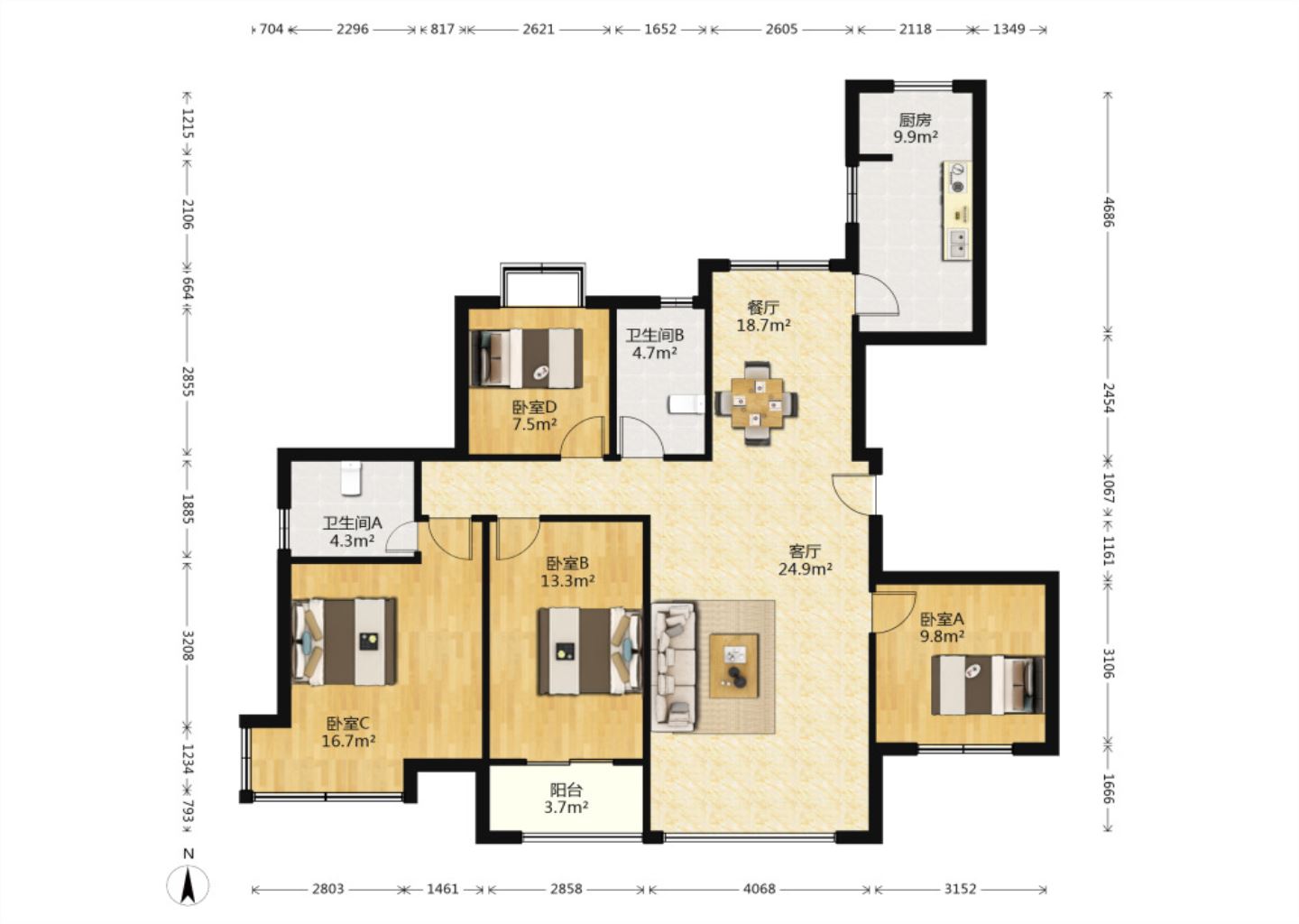 万达华府 4室2厅2卫 141m&sup2;