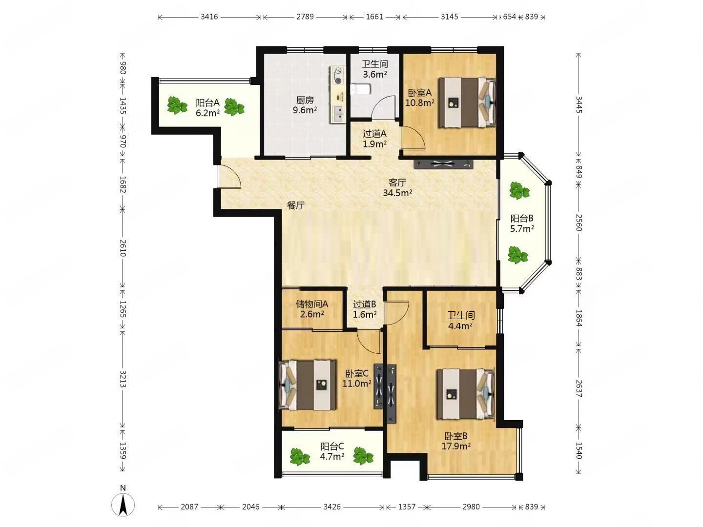 江景国际家园北区 3室2厅2卫 142.00m&sup2;