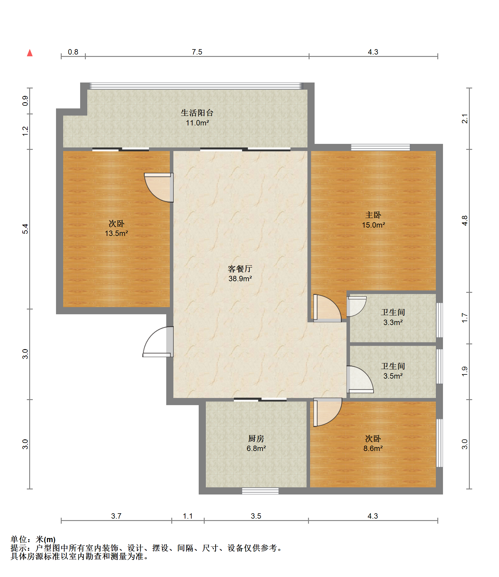 卓越万科新都会 3室2厅2卫 121.00m&sup2;
