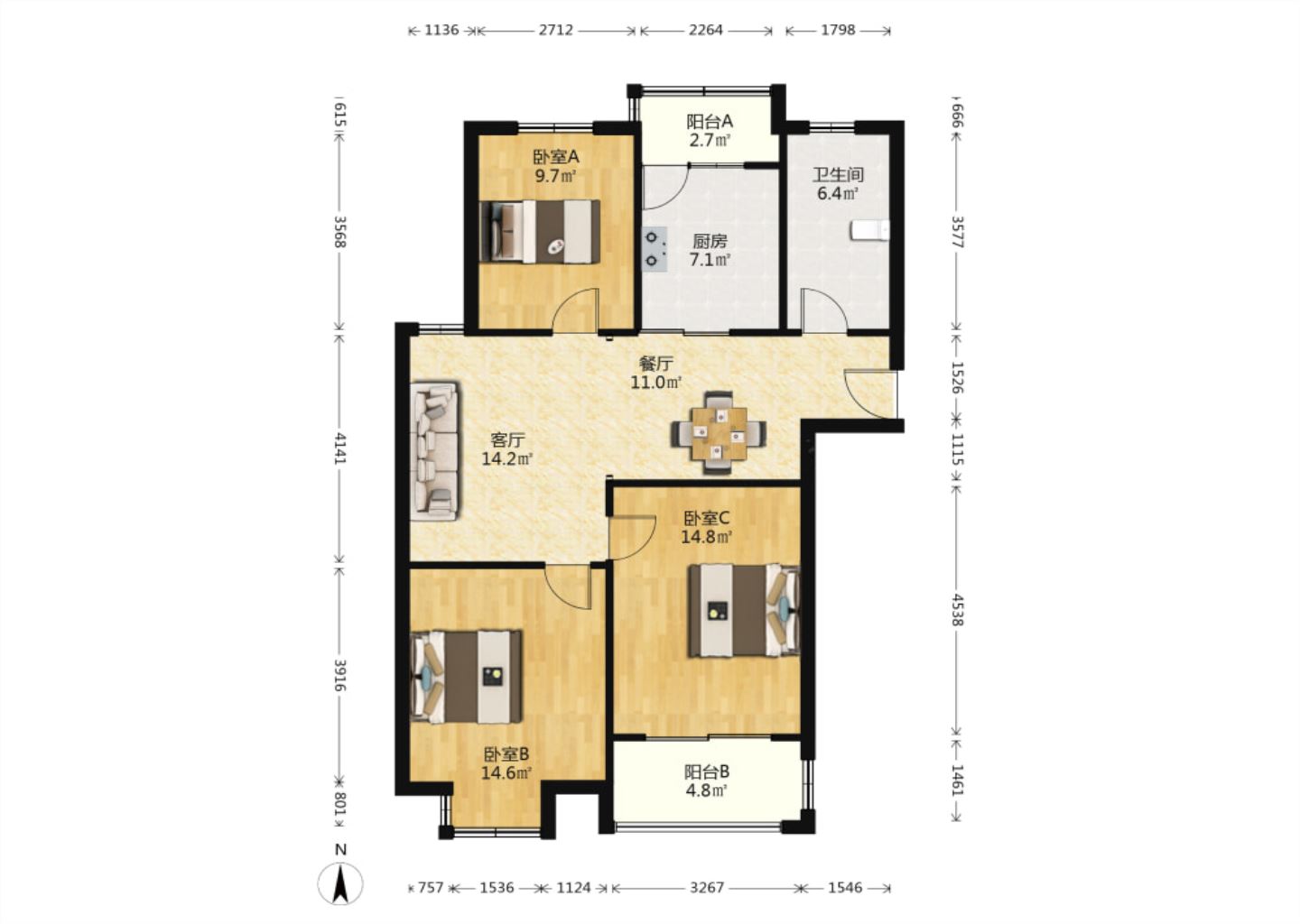 曙光福里 3室2厅1卫 113.24m&sup2;