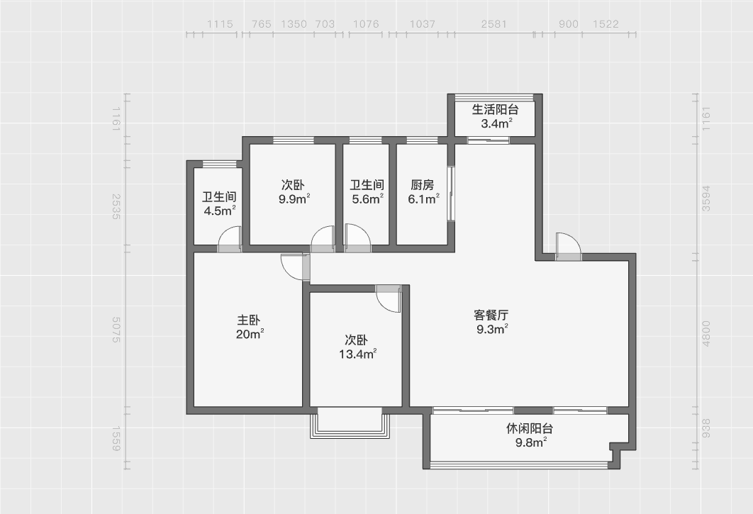 绿地江海图 3室2厅2卫 144.00m&sup2;