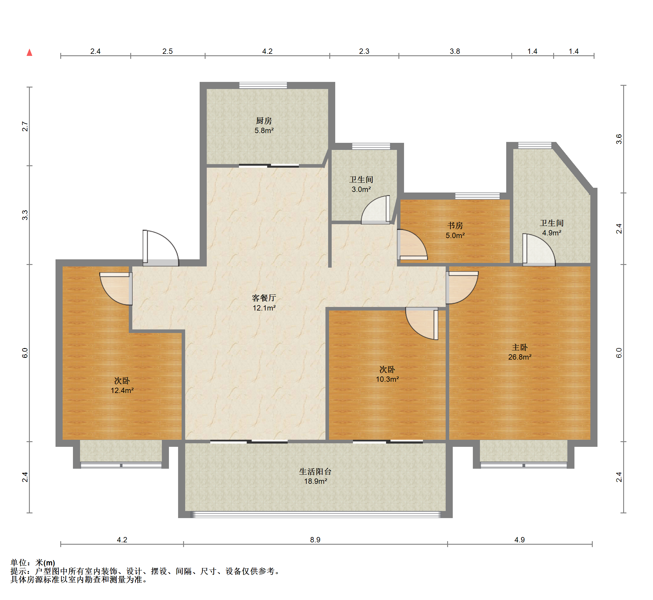 红星天铂 3室2厅1卫 135m&sup2;