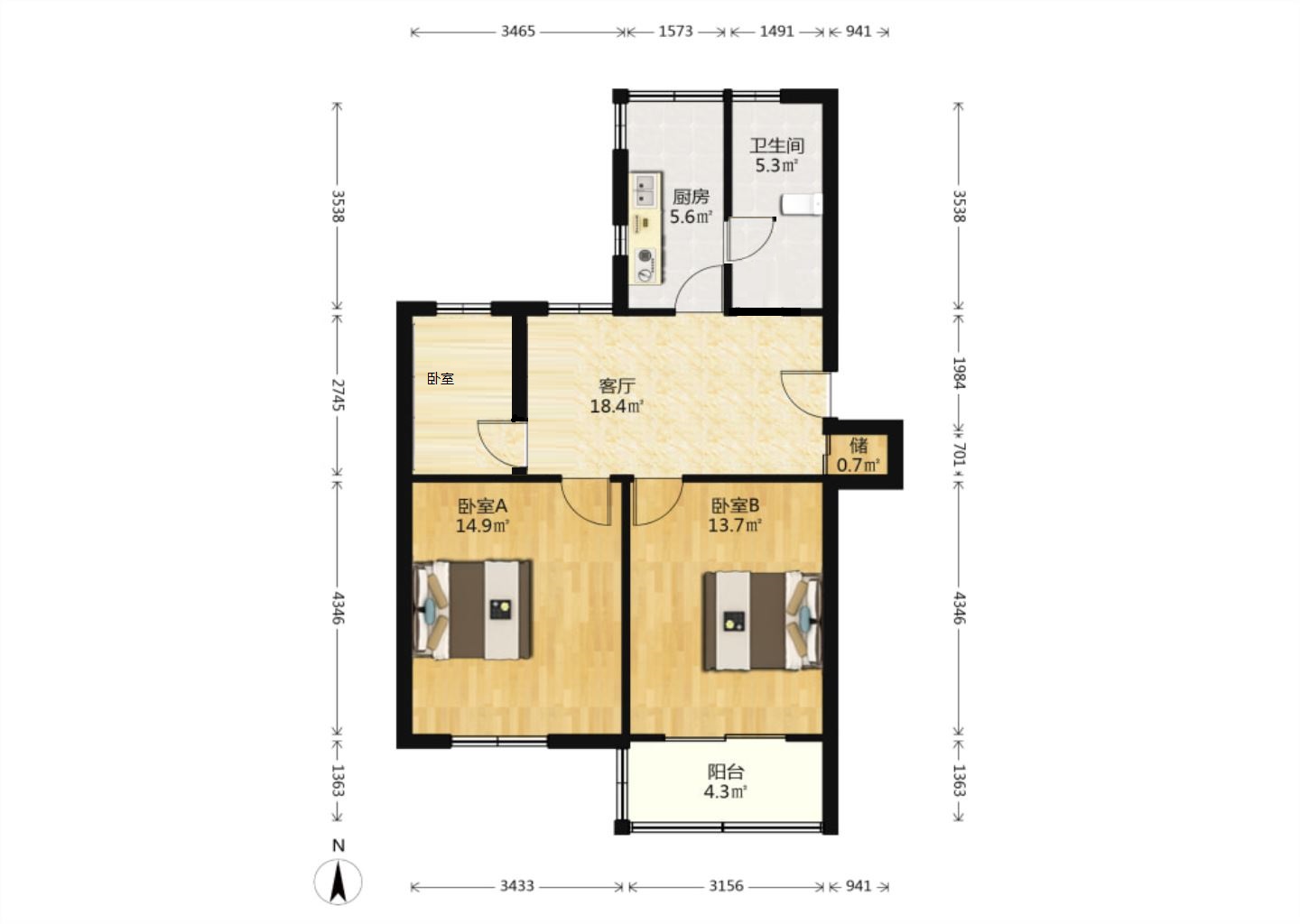 光明西村 3室1厅1卫 75.94m&sup2;