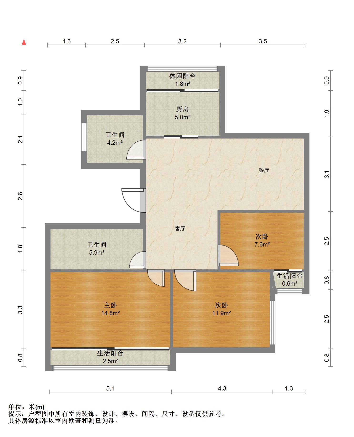 临江家园 3室2厅2卫 126.00m&sup2;