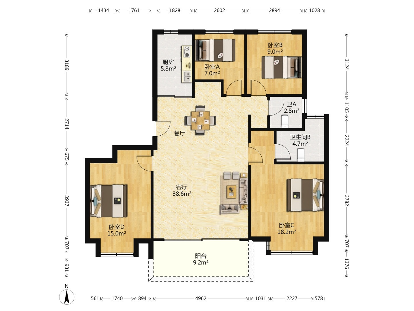 仁恒公园世纪 4室2厅2卫 150m&sup2;