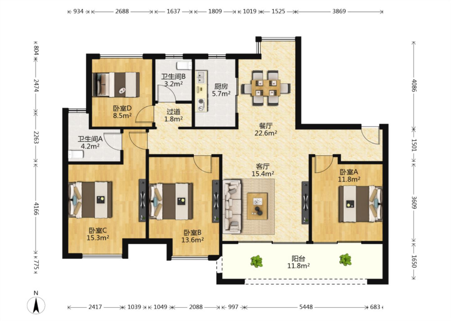 远创樾府 4室2厅2卫 130m&sup2;