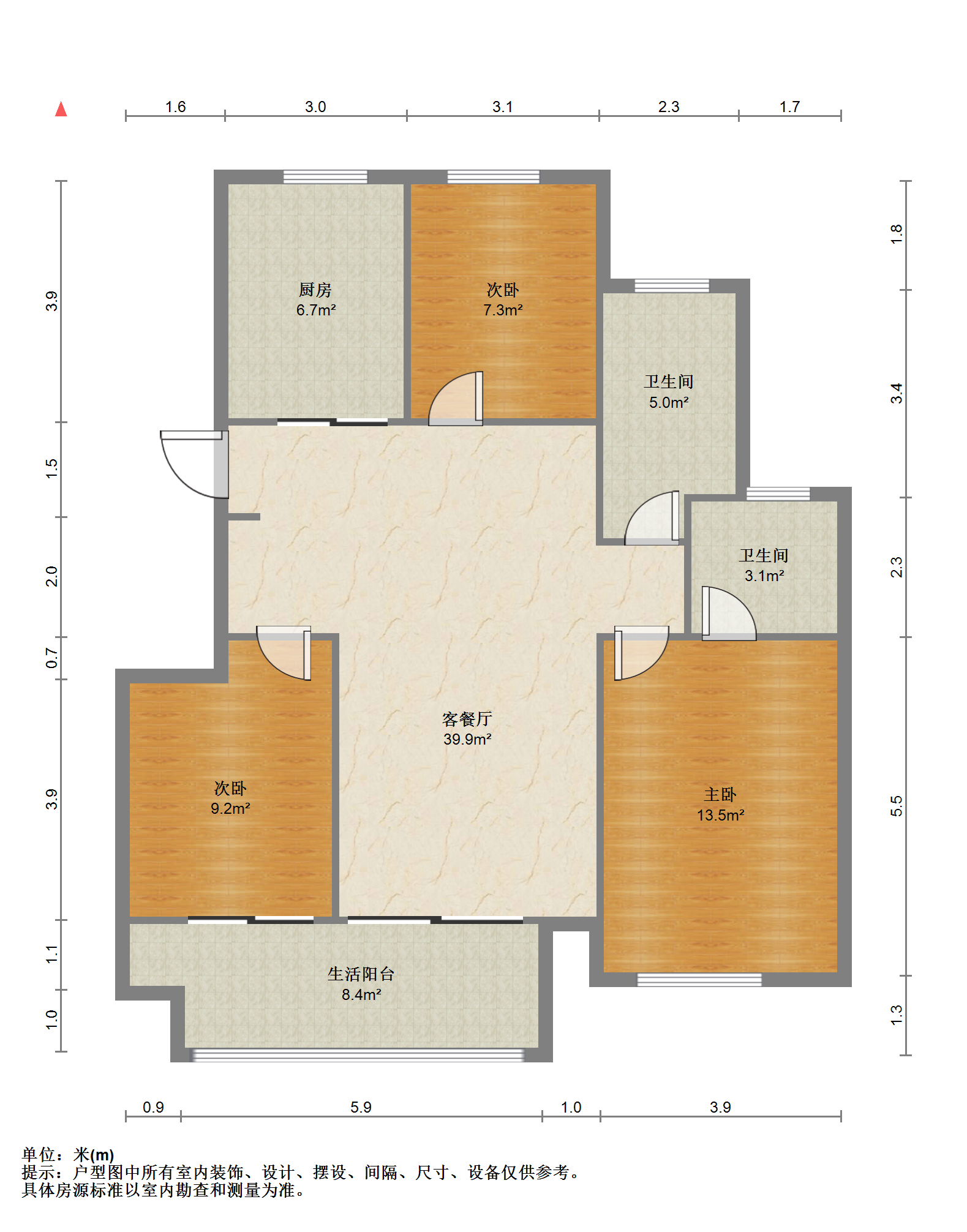 东时区 3室2厅2卫 96.00m&sup2;